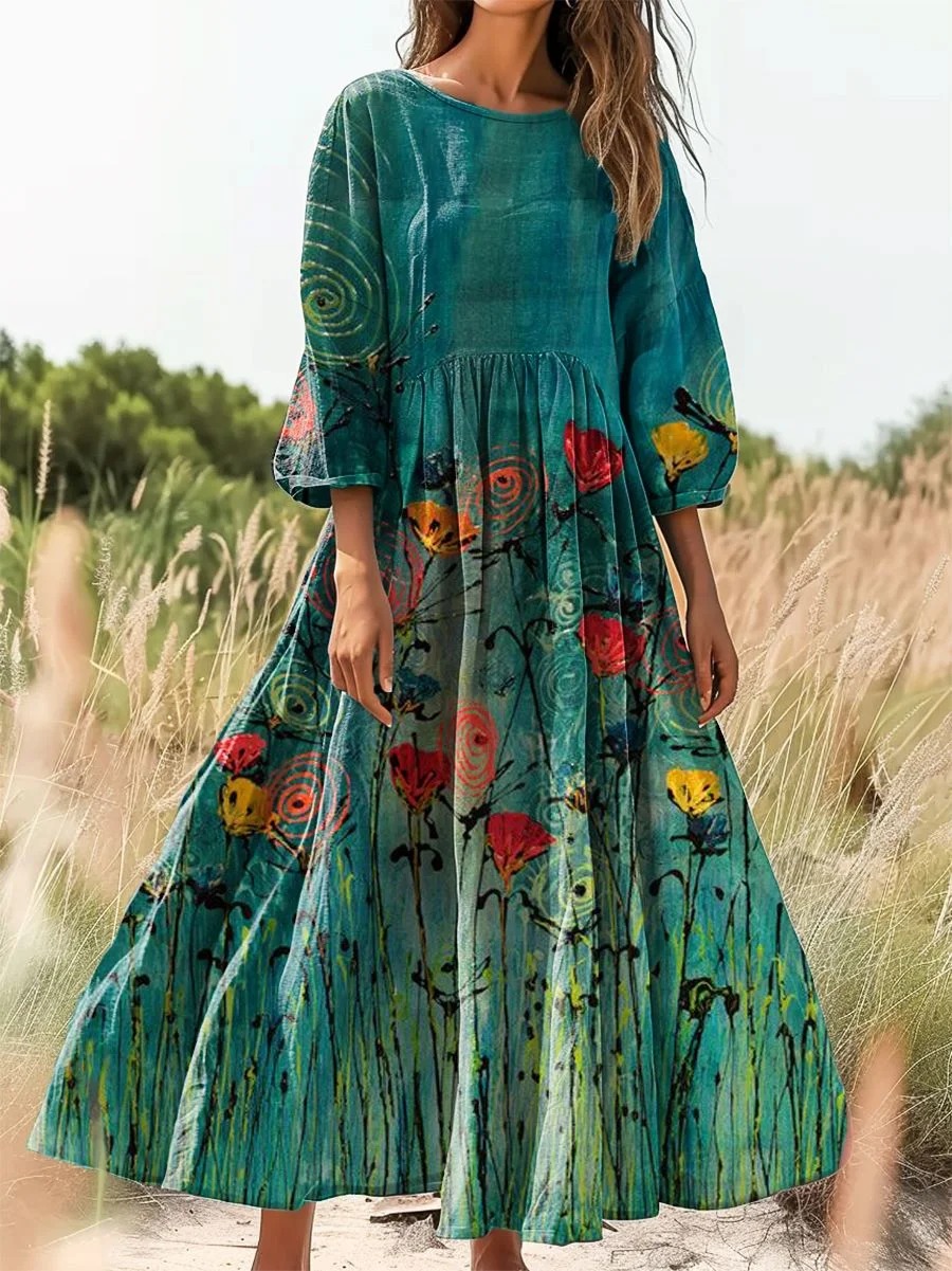 Women's Floral Art Print V-Neck Casual T-Shirt