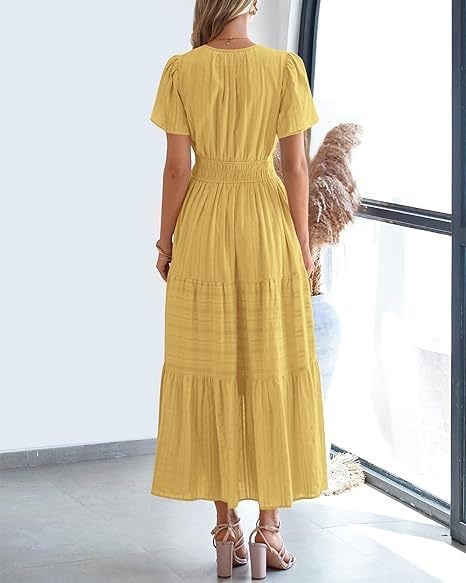 Women's V-Neck Maxi Dress | Casual Short Sleeve Dress