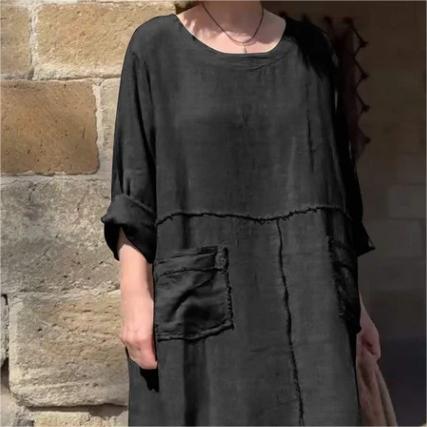💕Casual Breathable Solid Color Round Neck Dress