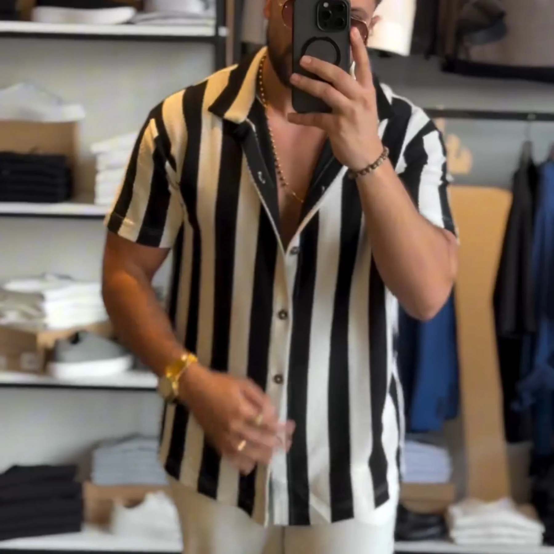 Casual Stripe Short Sleeve Shirt(🔥Buy 2 get 10% OFF|Buy 3 get 15% OFF)