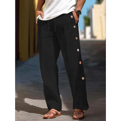 Men's Linen Pants Trousers Pants Drawstring Elastic Waist Side Button