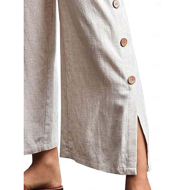 Men's Linen Pants Trousers Pants Drawstring Elastic Waist Side Button