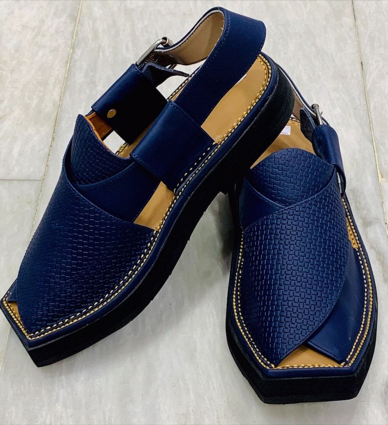 Handmade men's traditional leather blue sandals, comfortable and stylish men's shoes