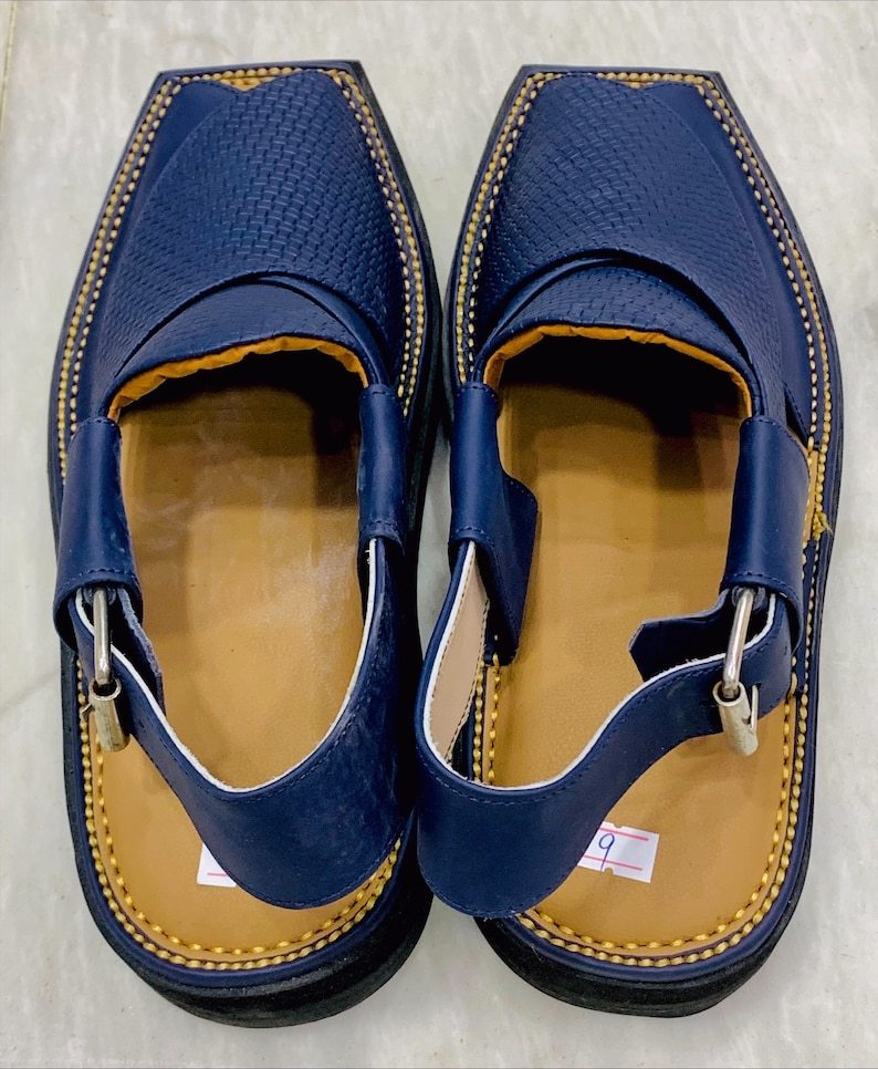 Handmade men's traditional leather blue sandals, comfortable and stylish men's shoes