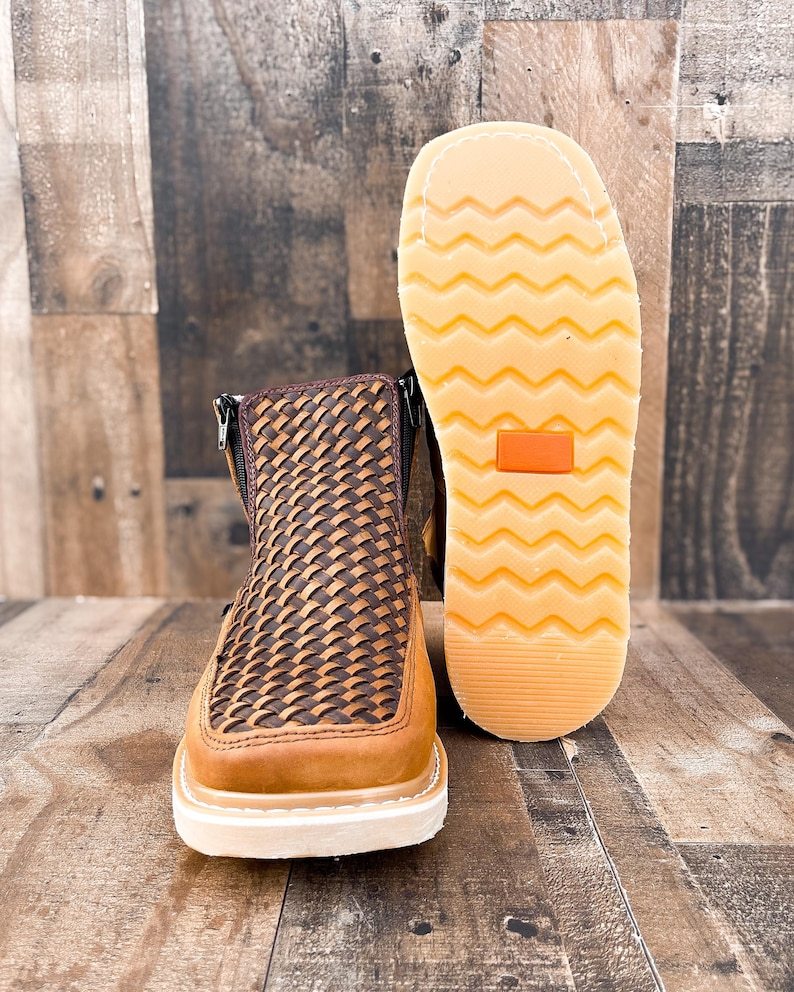 Handcrafted Men's Cowboy WORK BOOT Double Zipper Boots/ Boots Zipper Square toe/ Square Toe Half Boots Botines Vaqueros/ Zapato Cierres piel