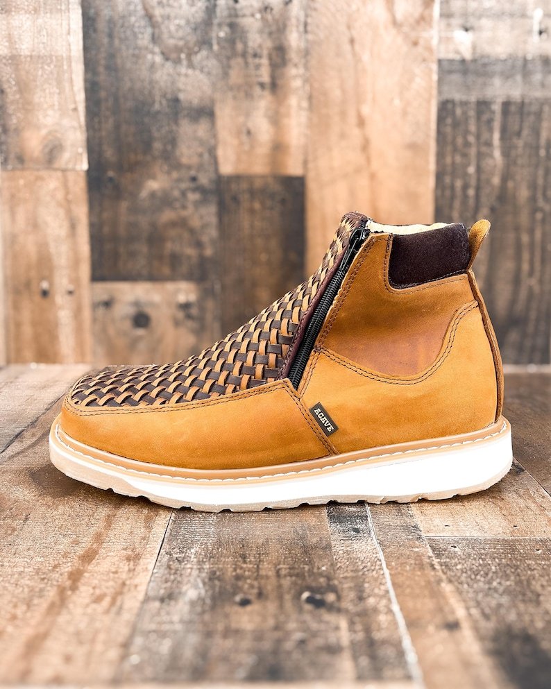 Handcrafted Men's Cowboy WORK BOOT Double Zipper Boots/ Boots Zipper Square toe/ Square Toe Half Boots Botines Vaqueros/ Zapato Cierres piel