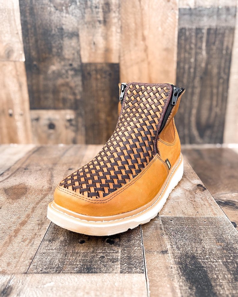 Handcrafted Men's Cowboy WORK BOOT Double Zipper Boots/ Boots Zipper Square toe/ Square Toe Half Boots Botines Vaqueros/ Zapato Cierres piel