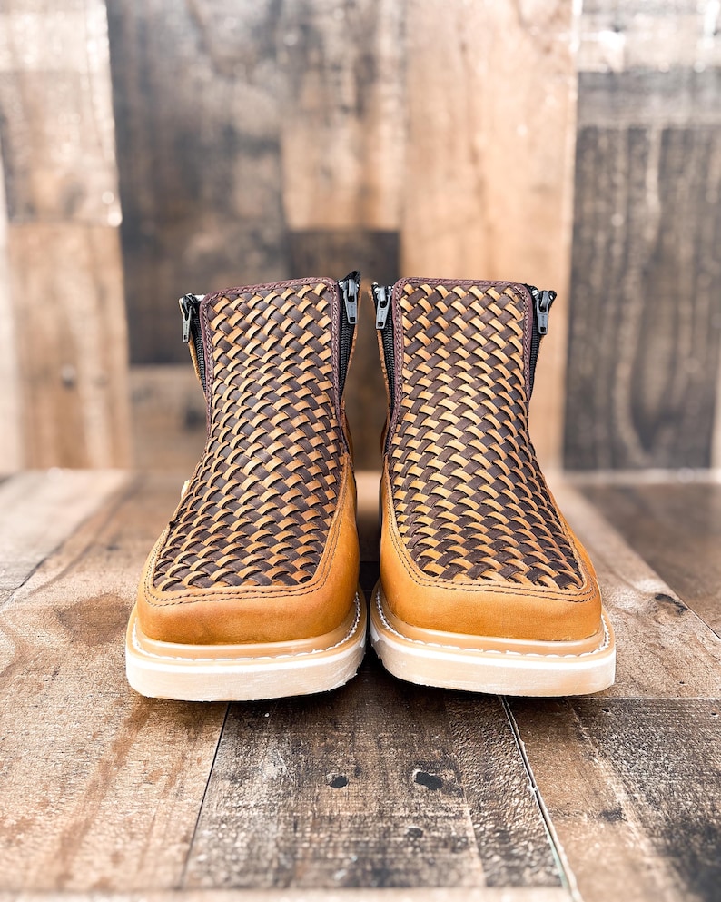 Handcrafted Men's Cowboy WORK BOOT Double Zipper Boots/ Boots Zipper Square toe/ Square Toe Half Boots Botines Vaqueros/ Zapato Cierres piel