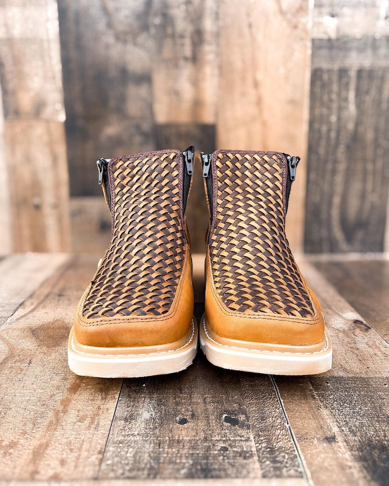 Handcrafted Men's Cowboy WORK BOOT Double Zipper Boots/ Boots Zipper Square toe/ Square Toe Half Boots Botines Vaqueros/ Zapato Cierres piel