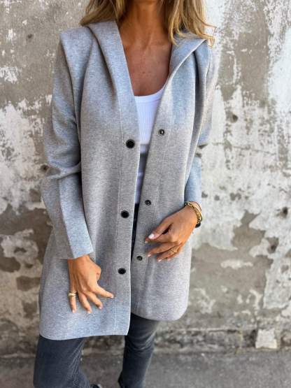 Women's Single Breasted Hooded Jacket | Casual Button Front Coat