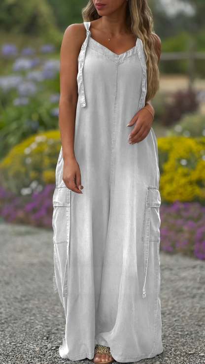 Women's V-Neck Overalls | Pocket Detail Casual Jumpsuit