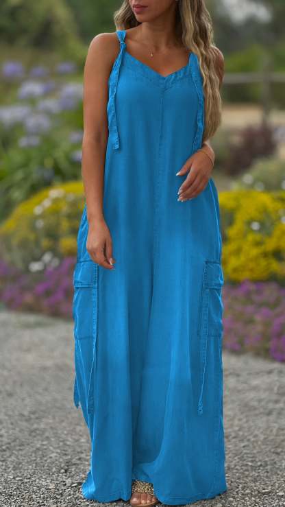 Women's V-Neck Overalls | Pocket Detail Casual Jumpsuit