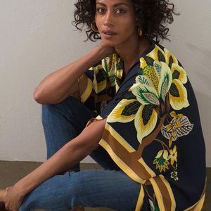 2025 Spring and Summer New Women's Outerwear Temperament High-end Cross-border European and American Printed Short-sleeved Mid-length Tops