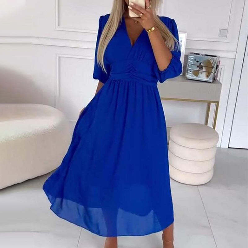 Women's V-Neck Chiffon Dress | Lightweight Flowing Summer Dress
