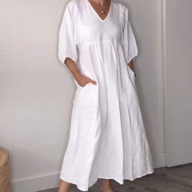 Women's V-Neck Casual Dress | Everyday Comfort Midi Dress