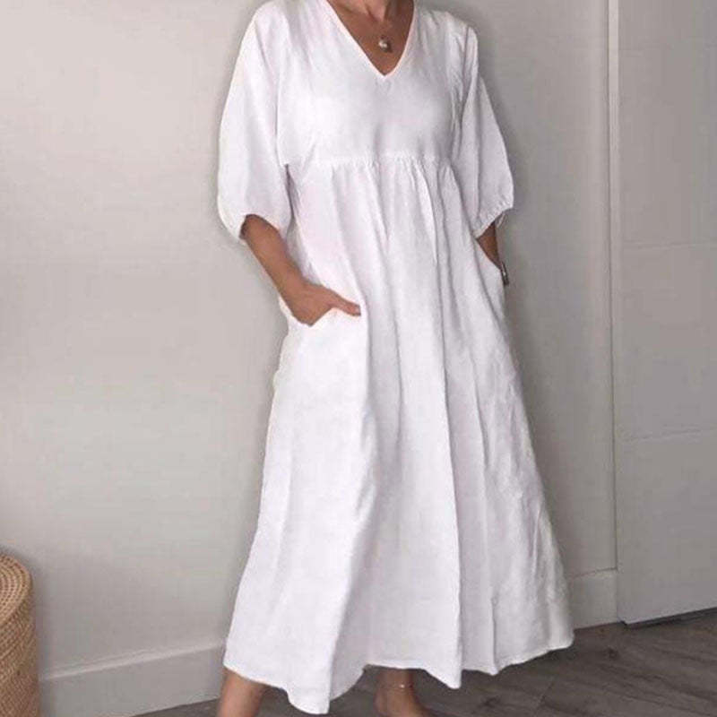 Women's V-Neck Casual Dress | Everyday Comfort Midi Dress