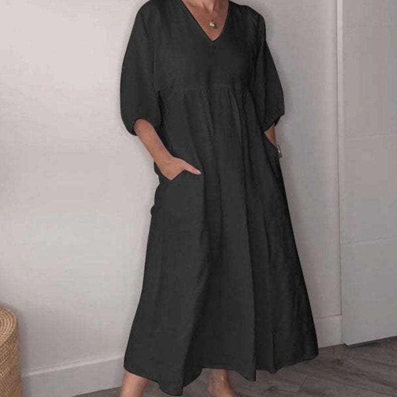 Women's V-Neck Casual Dress | Everyday Comfort Midi Dress