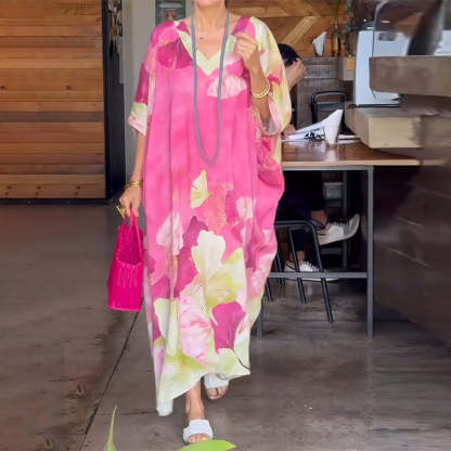 Women's Floral Print Maxi Dress | Loose Fit with Three-Quarter Sleeves