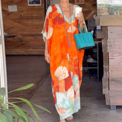 Women's Floral Print Maxi Dress | Loose Fit with Three-Quarter Sleeves