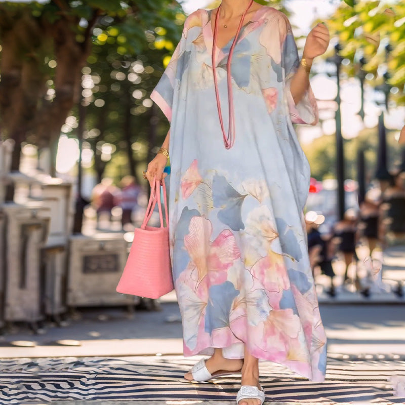 Women's Floral Print Maxi Dress | Loose Fit with Three-Quarter Sleeves