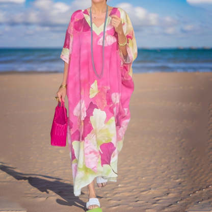 Women's Floral Print Maxi Dress | Loose Fit with Three-Quarter Sleeves