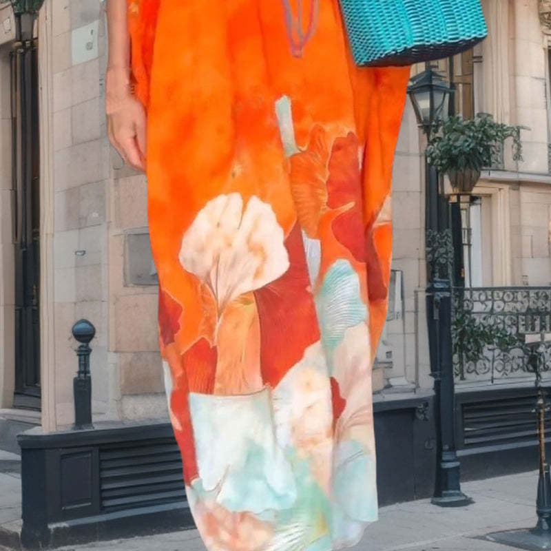 Women's Floral Print Maxi Dress | Loose Fit with Three-Quarter Sleeves