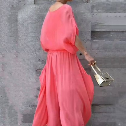 Women's Chiffon Two-Piece Set | Loose Top & High-Slit Wide Leg Pants