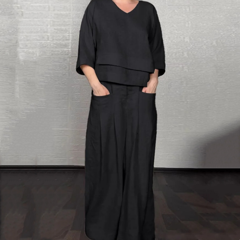 🌺Women's Cotton Linen Short Sleeve Set | Casual Two-Piece with Irregular Hem