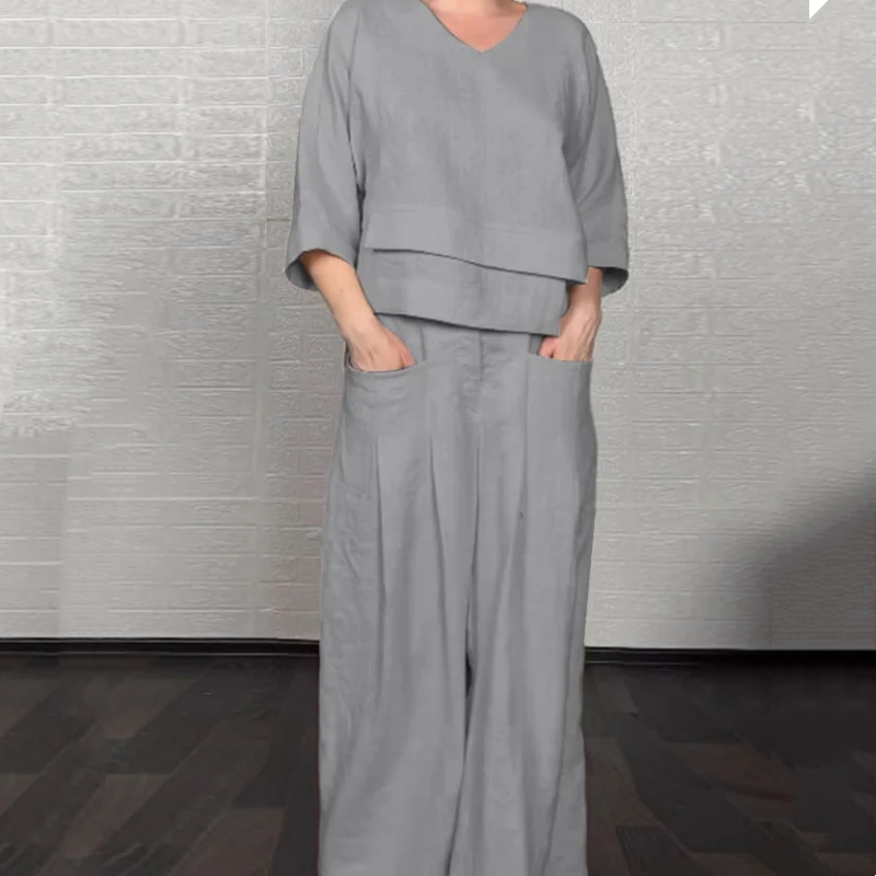 🌺Women's Cotton Linen Short Sleeve Set | Casual Two-Piece with Irregular Hem