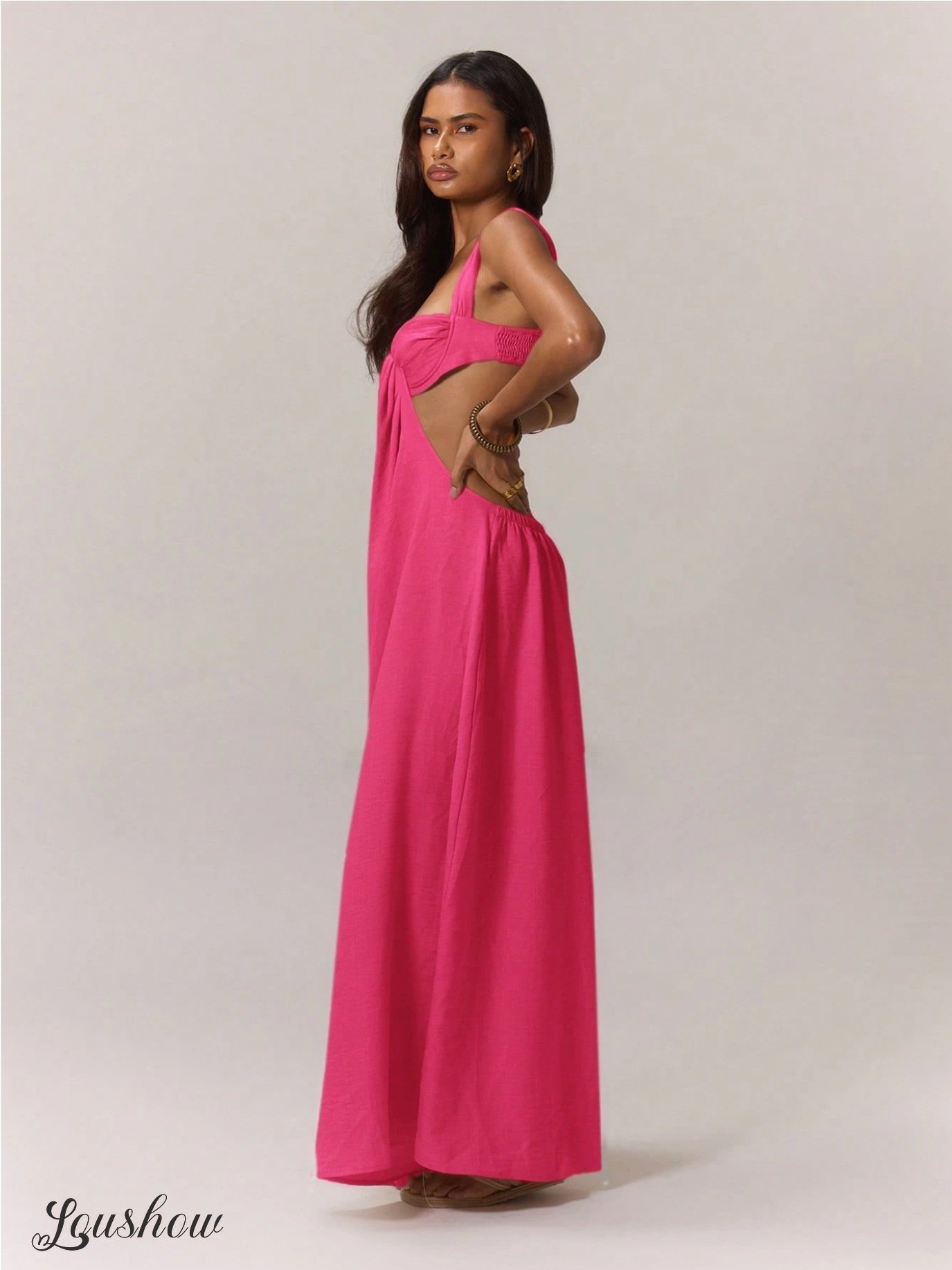 Women's Sleeveless Double Shoulder Tube Top Hollow Casual Jumpsuit