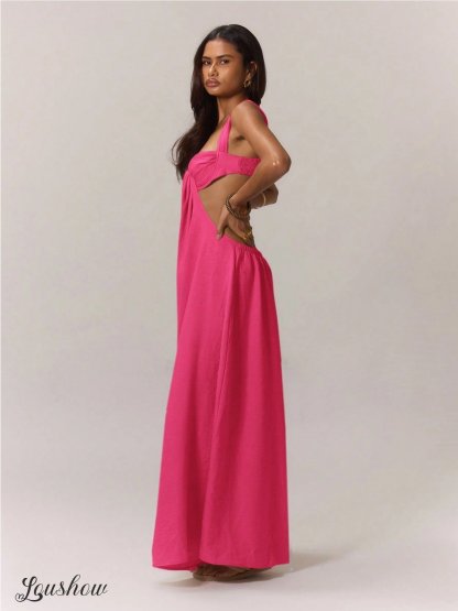 Women's Sleeveless Double Shoulder Tube Top Hollow Casual Jumpsuit