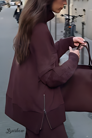 New spring and autumn solid color round neck loose casual sweatshirt and trousers two-piece set