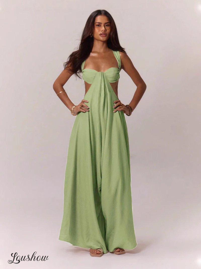 Women's Sleeveless Double Shoulder Tube Top Hollow Casual Jumpsuit