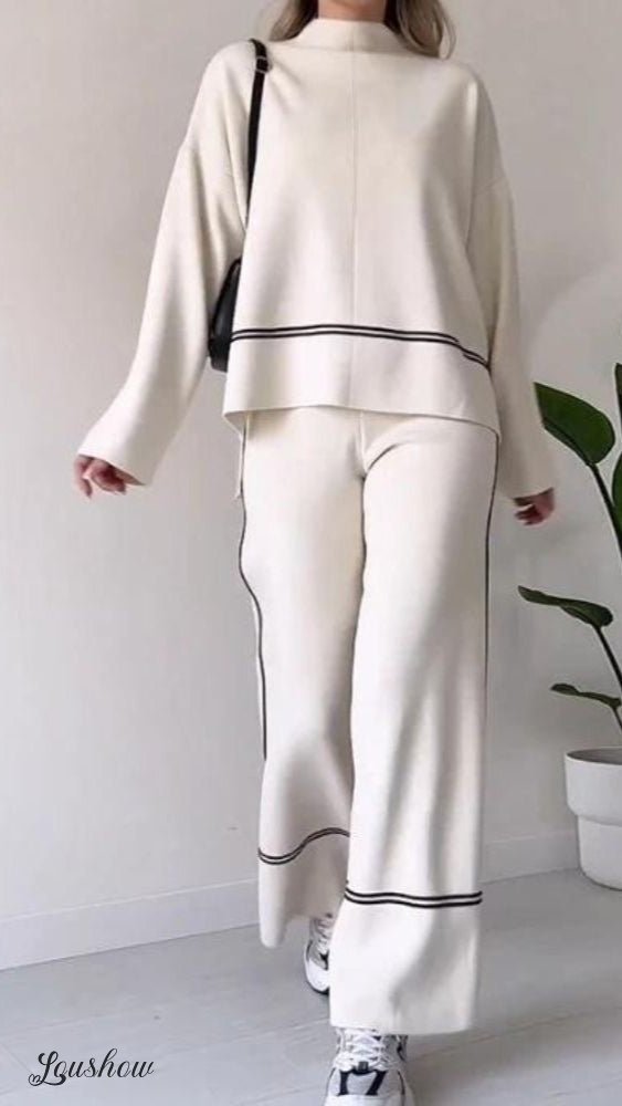 Autumn New Fashion Contrast Color Round Neck Long Sleeve Versatile Kni