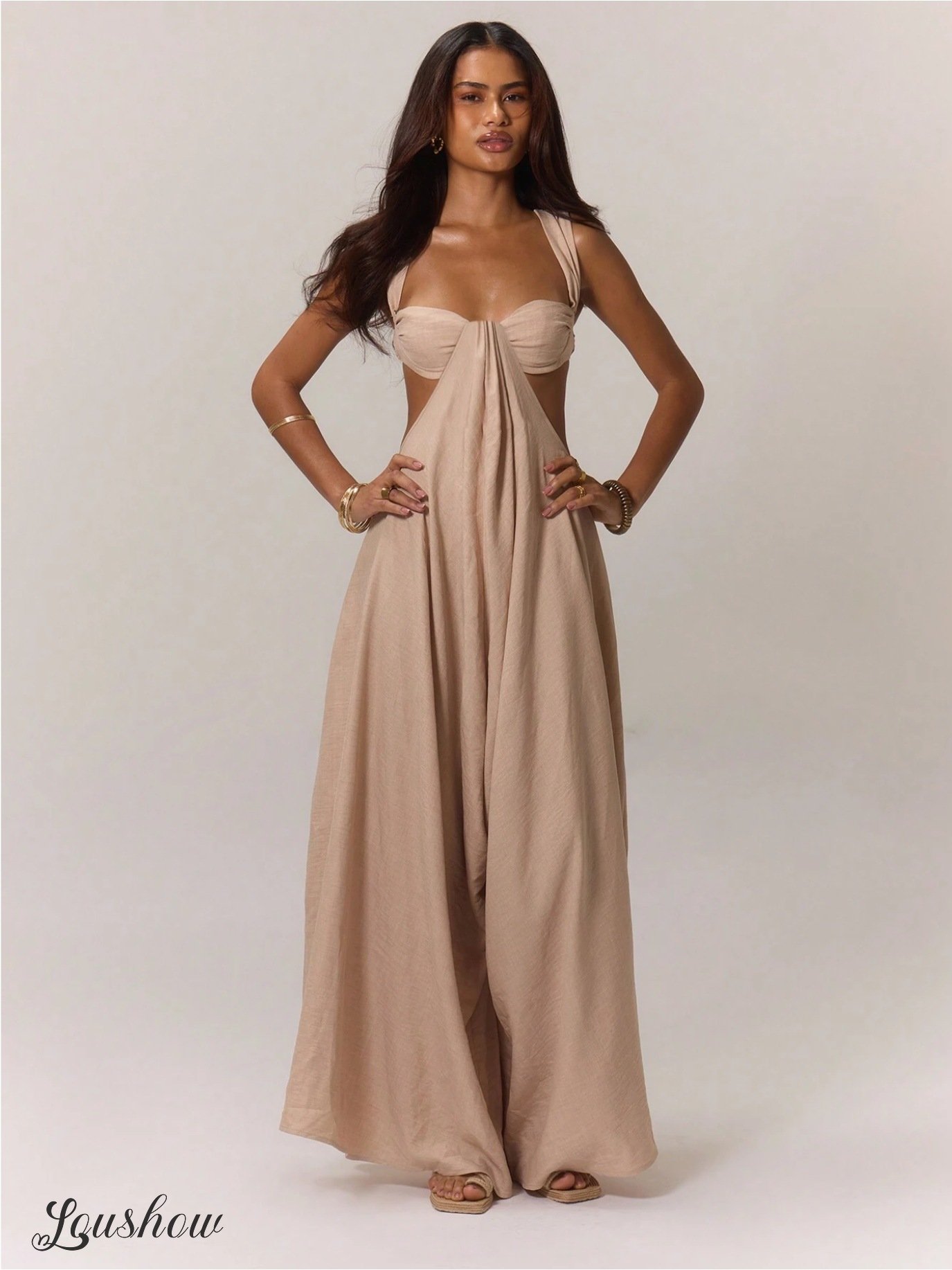 Women's Sleeveless Double Shoulder Tube Top Hollow Casual Jumpsuit