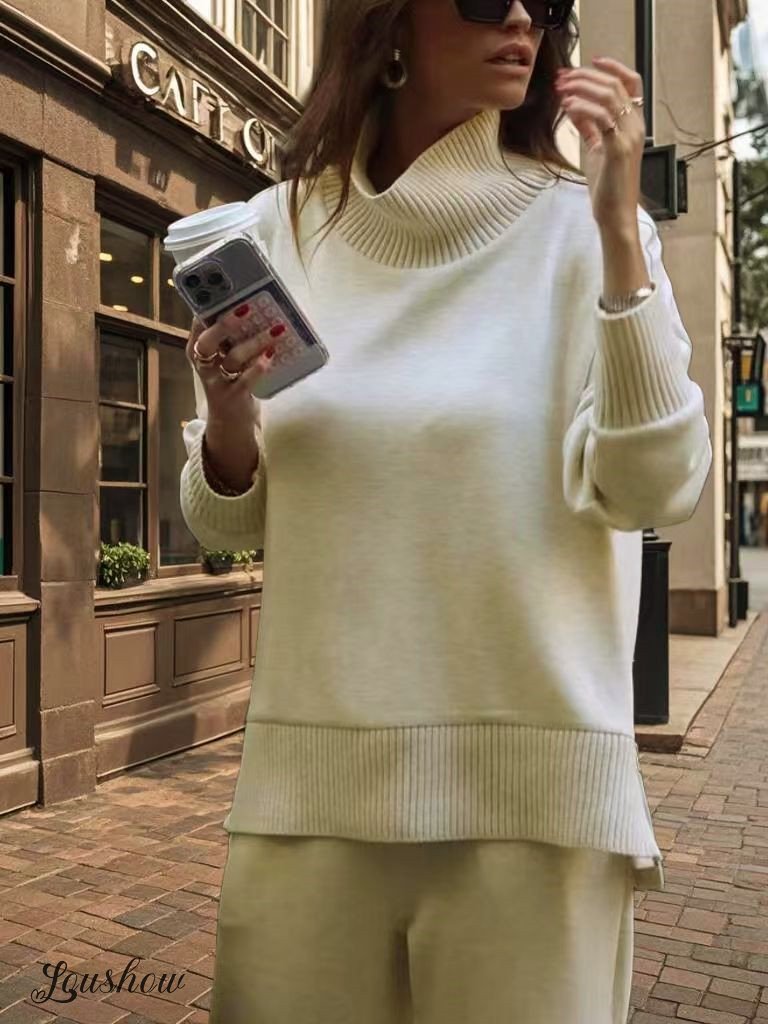 New spring and autumn solid color round neck loose casual sweatshirt and trousers two-piece set