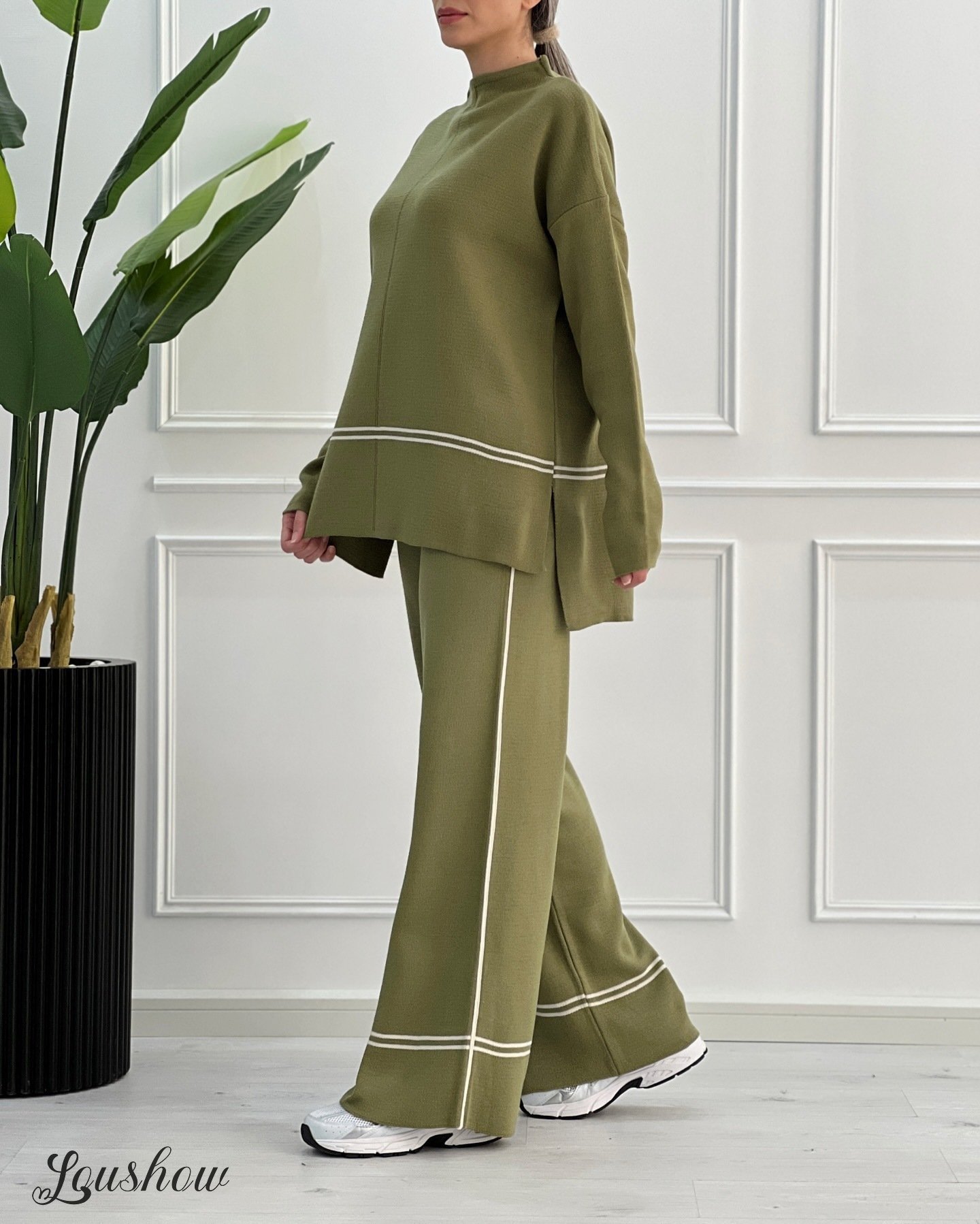 Autumn New Fashion Contrast Color Round Neck Long Sleeve Versatile Knitted Sweater Two-Piece Suit