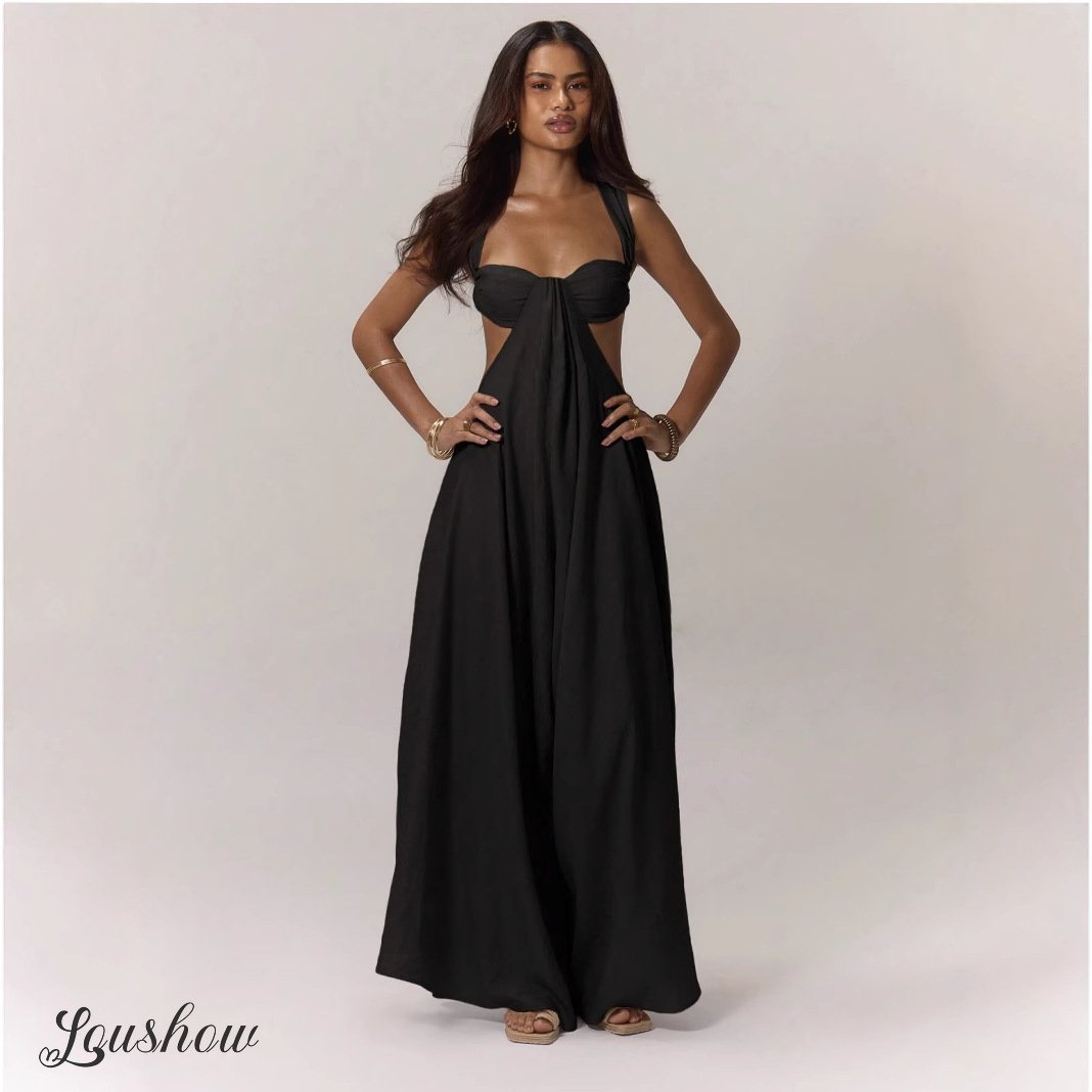 Women's Sleeveless Double Shoulder Tube Top Hollow Casual Jumpsuit