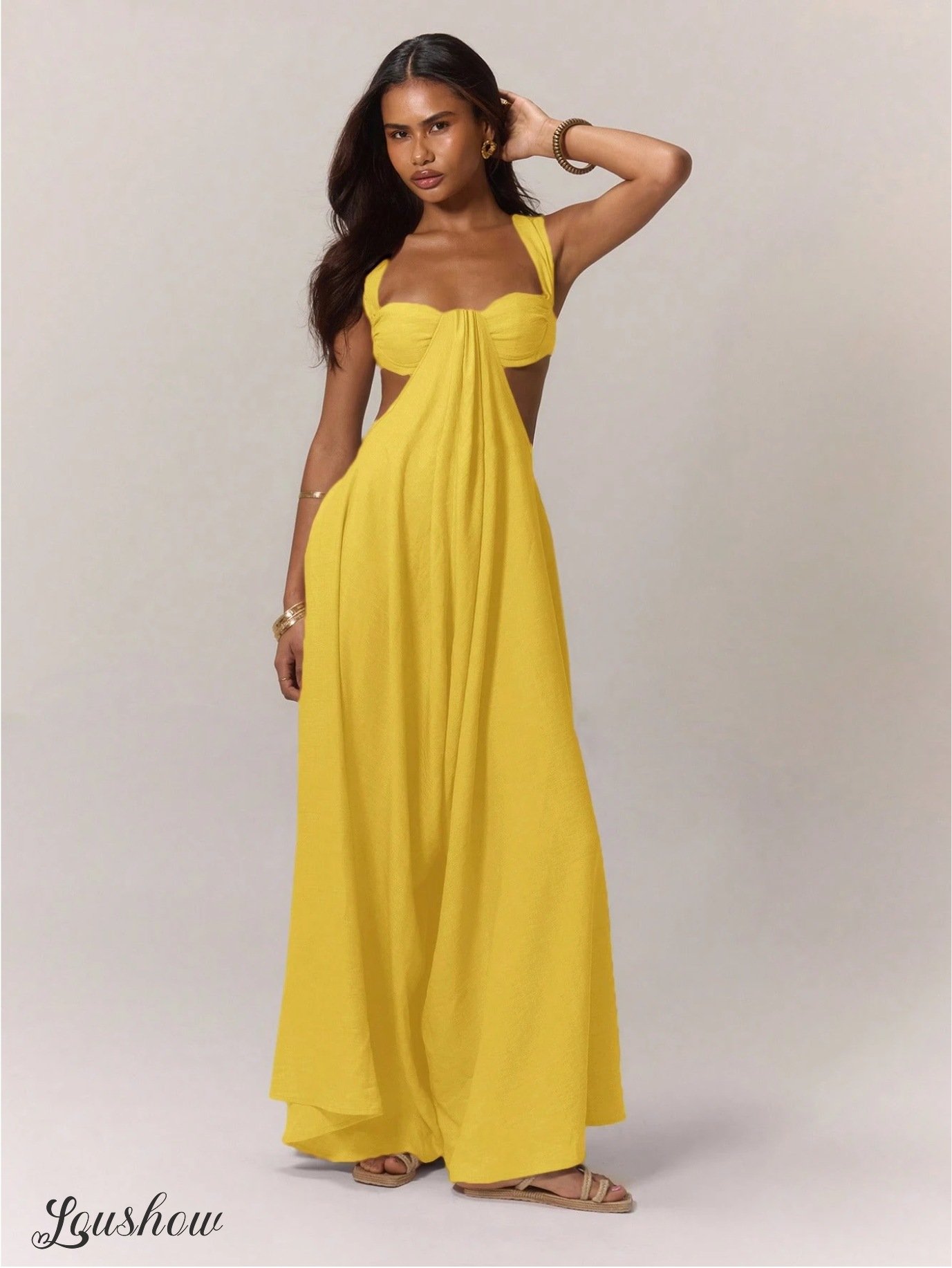 Women's Sleeveless Double Shoulder Tube Top Hollow Casual Jumpsuit