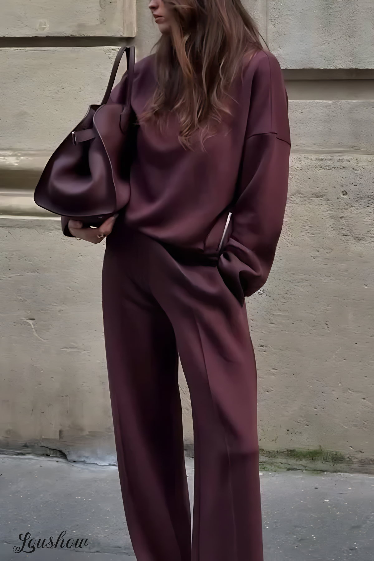 New spring and autumn solid color round neck loose casual sweatshirt a