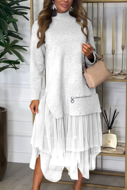 Women's Mesh Patchwork Dress | Solid Color Casual Maxi Dress