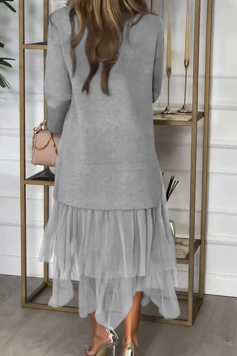 Women's Mesh Patchwork Dress | Solid Color Casual Maxi Dress