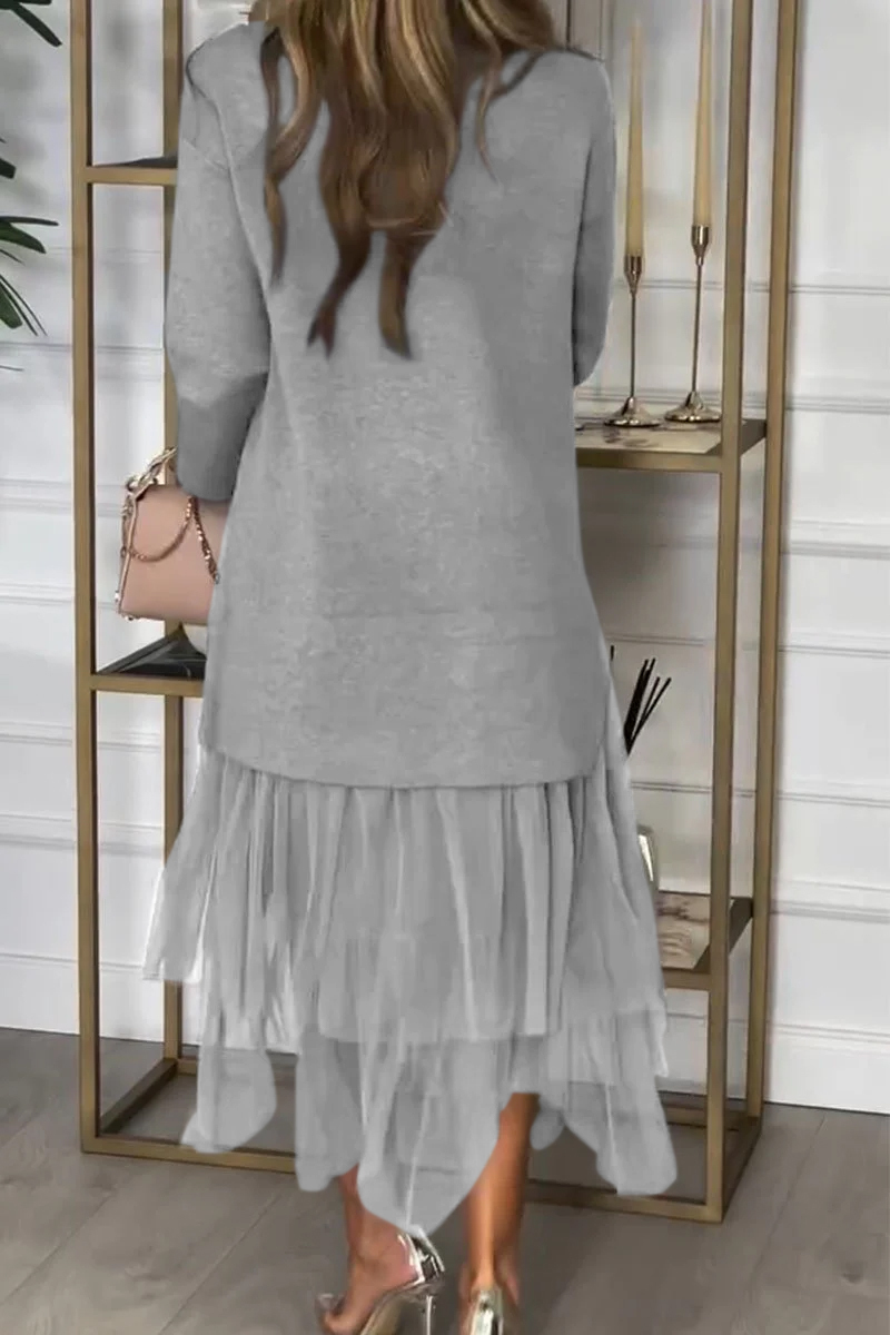 Women's Mesh Patchwork Dress | Solid Color Casual Maxi Dress