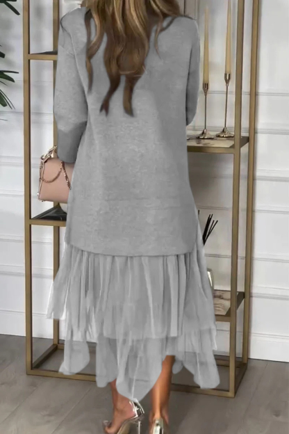 Women's Mesh Patchwork Dress | Solid Color Casual Maxi Dress