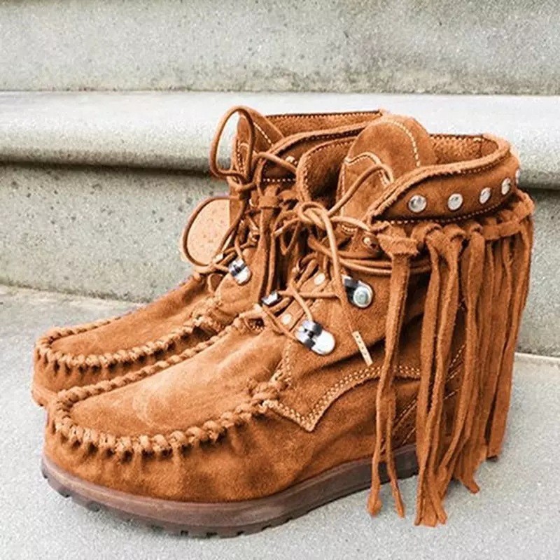 Women's round toe suede ethnic women's leather boots