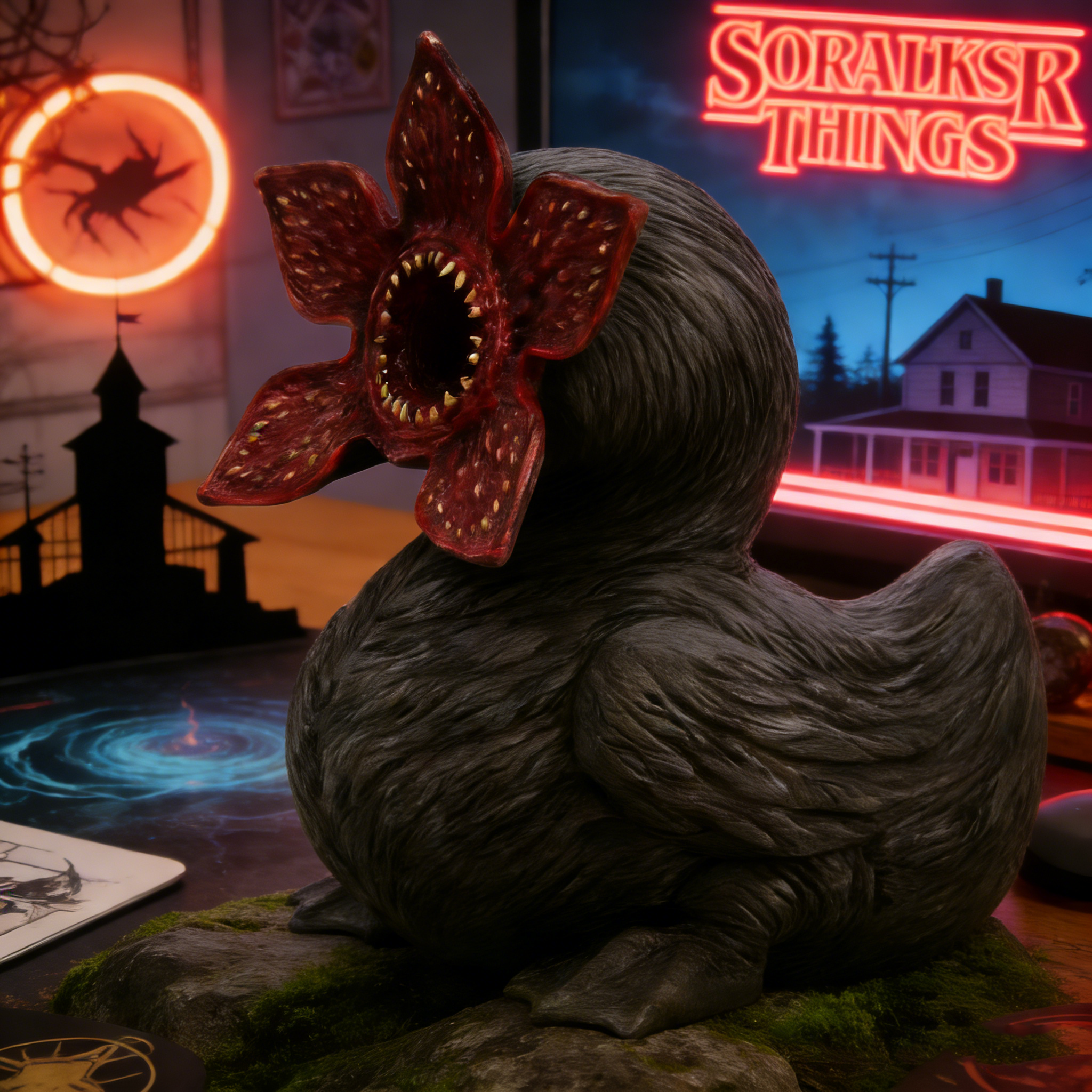 Creepy-Cute Flower-Mouth Duck – Quirky Collectible for Your Desk!”