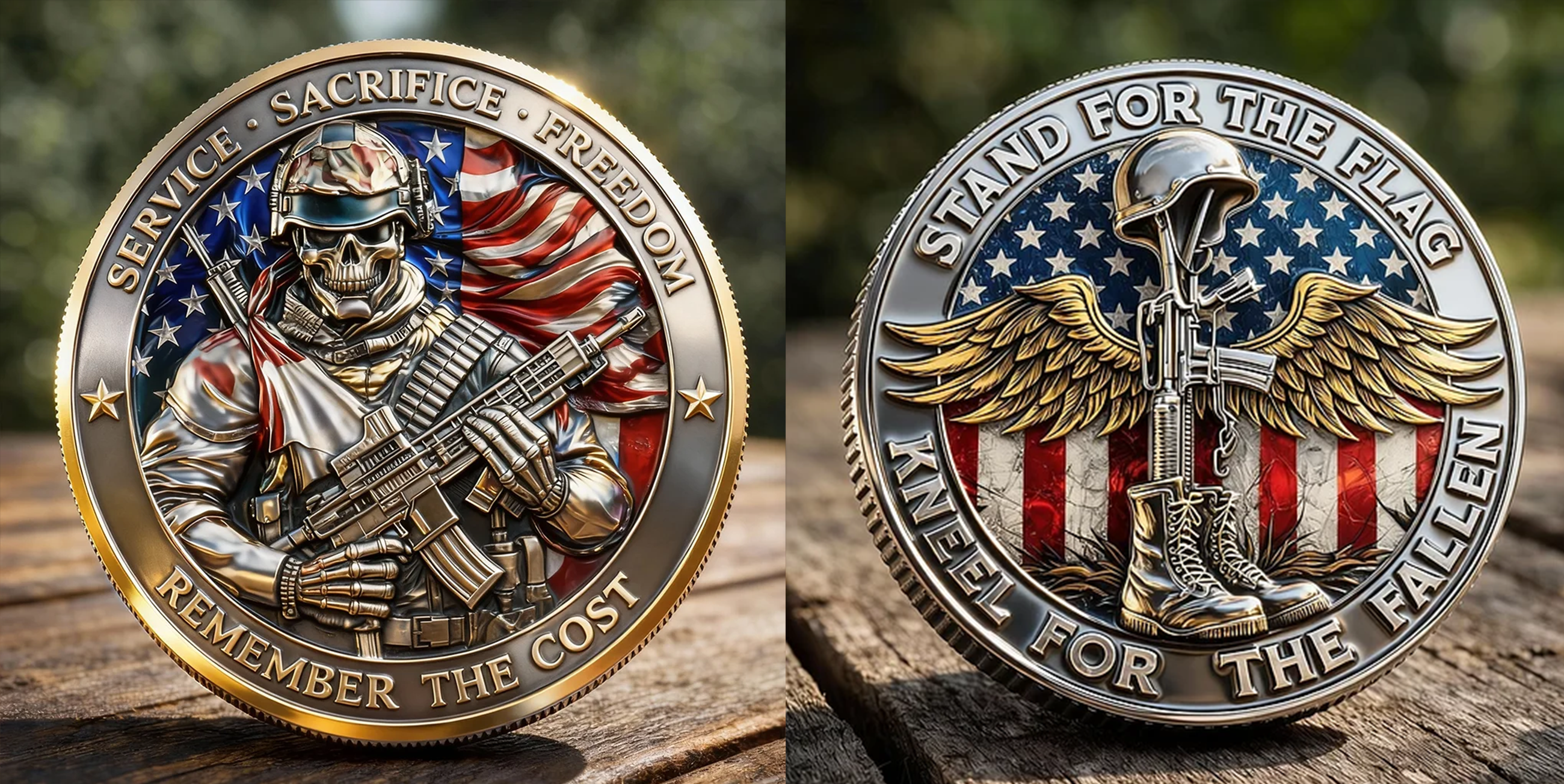 🏆Flash Sale 60% OFF - Stand for the Flag Kneel for the Fallen Veteran Memorial Challenge Coin