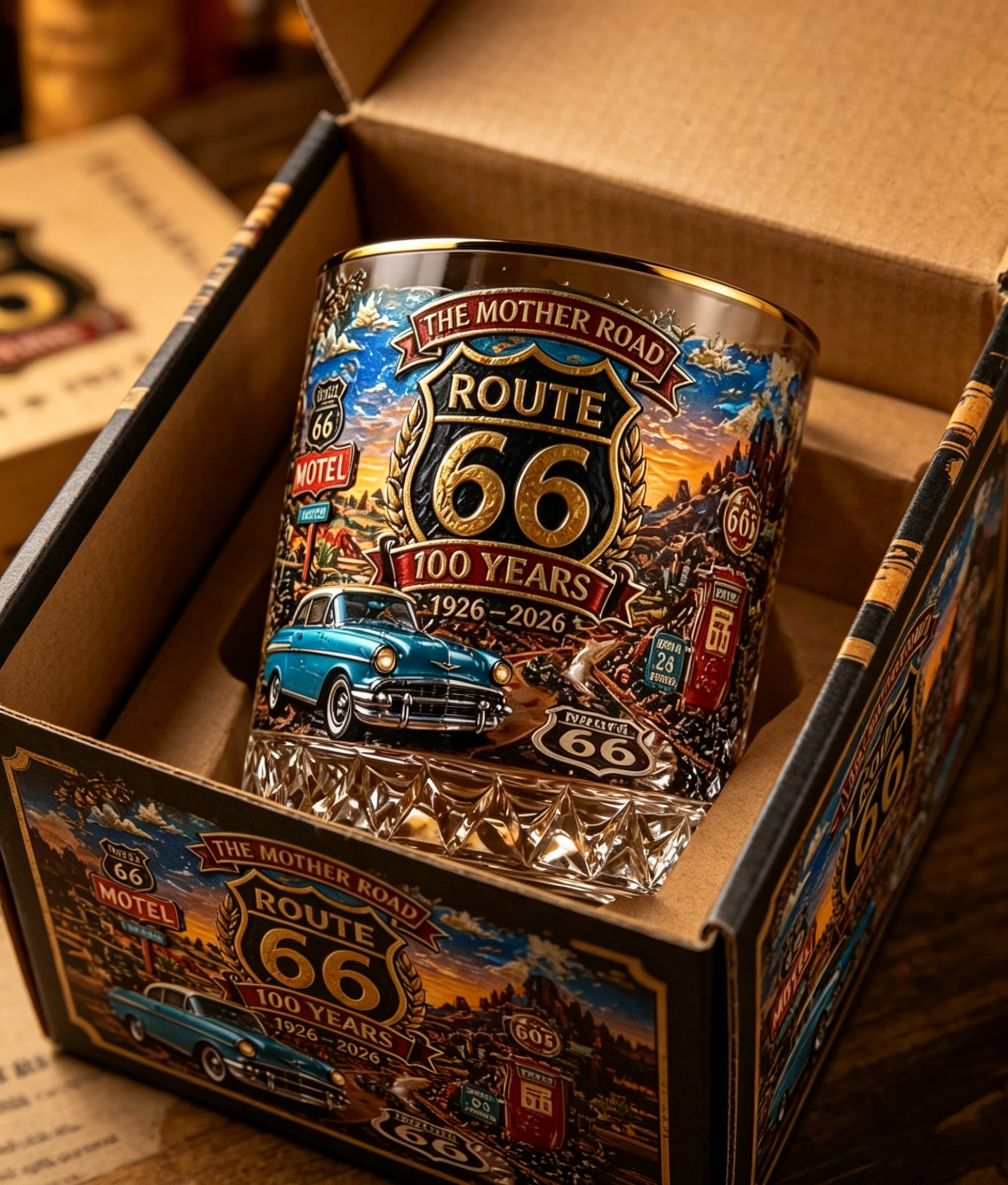 Route 66 Centennial 100 Years The Mother Road 1926-2026 Whiskey Glass