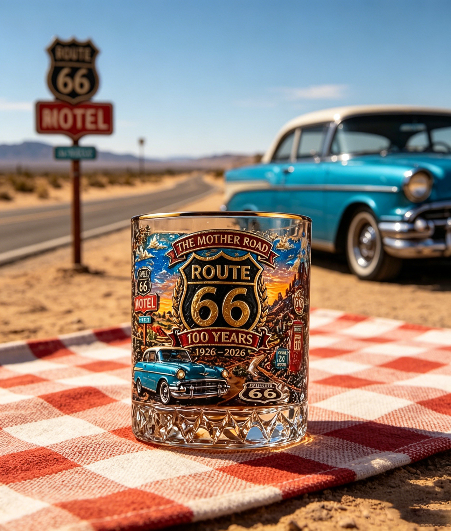 Route 66 Centennial 100 Years The Mother Road 1926-2026 Whiskey Glass
