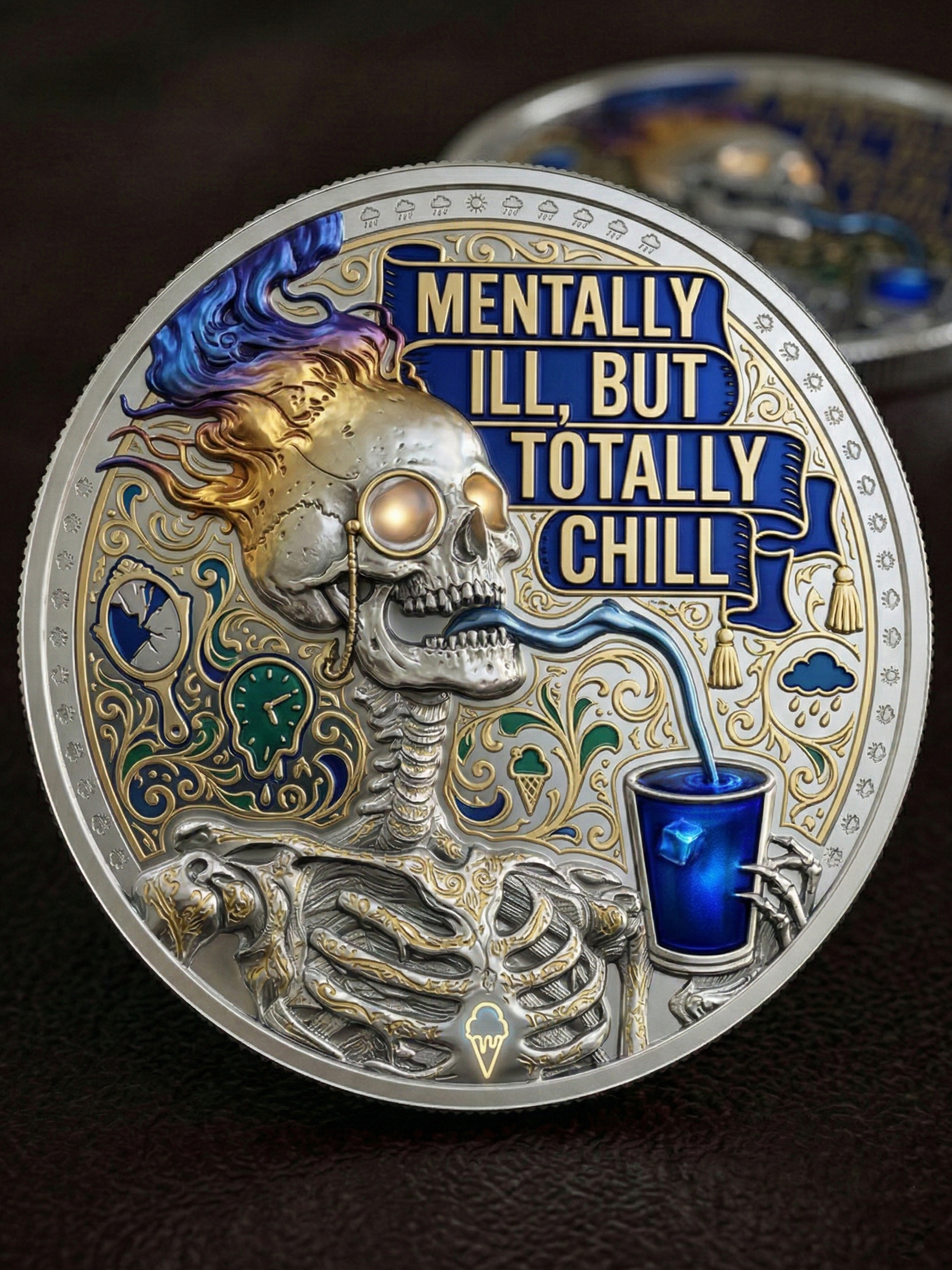 Mentally Ill But Totally Chill | Premium 3D Skeleton "STFU" Challenge Coin – The Ultimate Mood